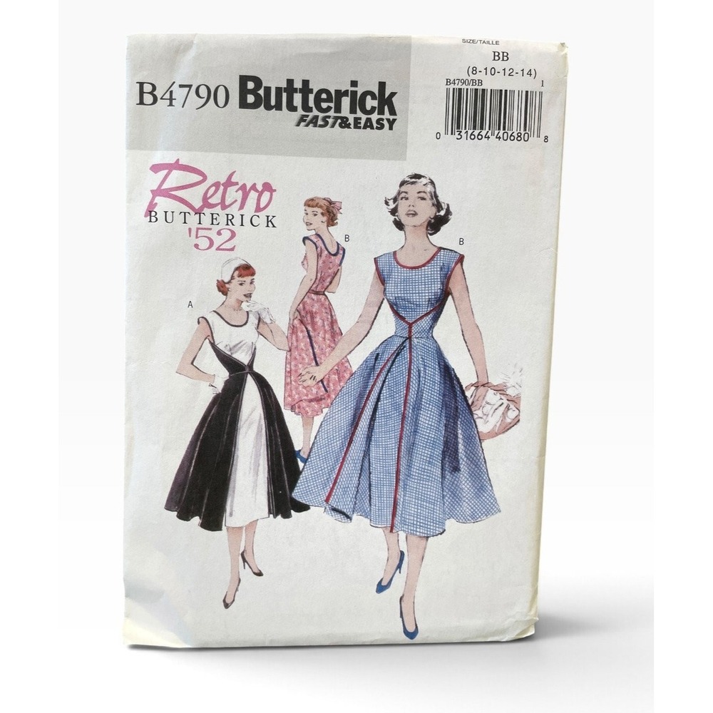 Butterick B4790 Misses' Wrap Dress BB (8-10-12-14) Retro 1950s Style Uncut FF